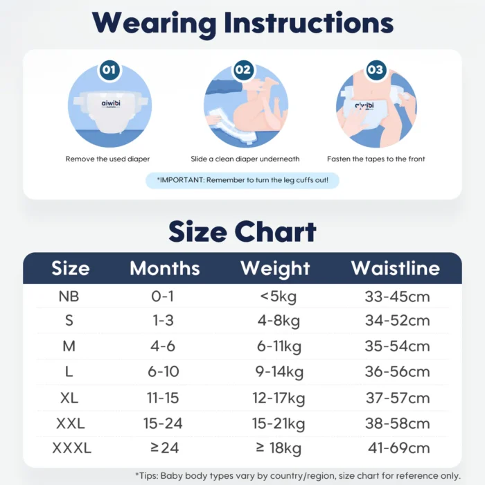 AIWIBI Ultimate Comfort sauskelnės S dydis 4-8 kg (60 vnt.)