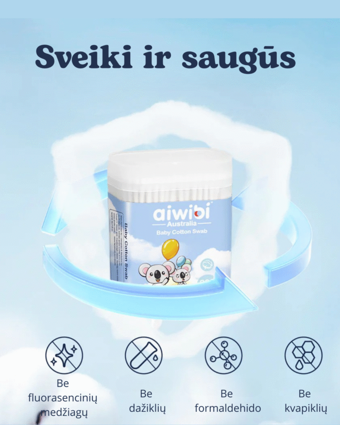 Patogi naudojimui pakuotė (1) Aiwibi ausų krapštukai kūdikiams (200 vnt.)