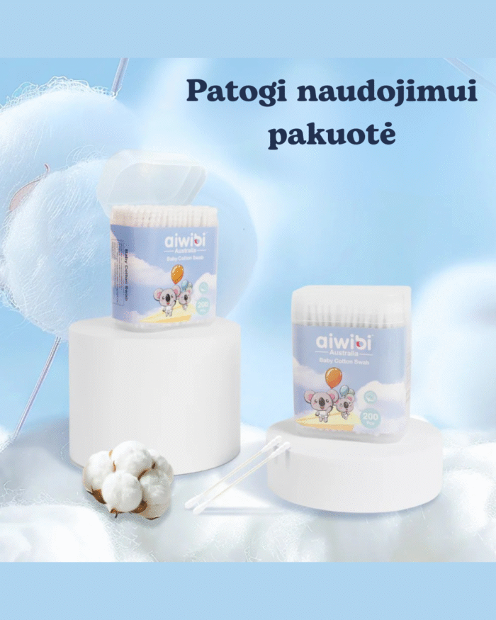 Patogi naudojimui pakuotė Aiwibi ausų krapštukai kūdikiams (200 vnt.)